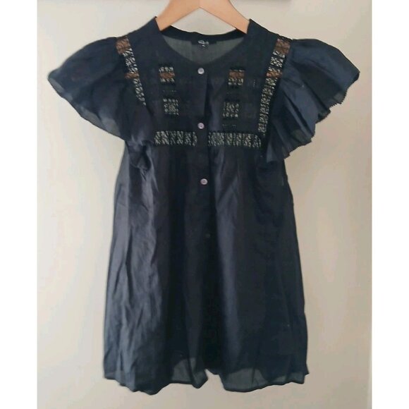 Rails Louella Embroidered Button Front Flutter Sleeve Blouse - Picture 1 of 9